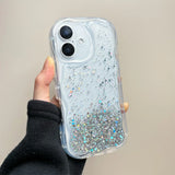 Glitter Wavy Lines Phone Case For iPhone 16 15 14 13 12 Pro Max Bumper Transparent Cases Cover