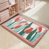 Soft Tufting Stripe Bathroom Mat Floral Tulip Bedroom Carpet Anti-slip Tidy Rug Doormat Foot Dry Pad Aesthetic Home Room Decor