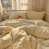 Striped Princess Bedding Set INS Nordic Girls Soft Washed Cotton Bed Flat Sheet Twin Queen Size Duvet Set Pillowcase Bed Linens
