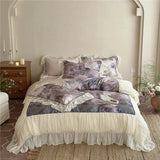 French Luxury Bedding Set Ruffle Lace Trim Digital Printing Duvet Cover Bed Sheet Pillowcases for King Queen Size