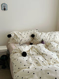 Warm White Polka Dot Fluffy Milk Velvet Four Piece Bedding Set YAKEHOME ternoon Tee O'Clo Lazy Sle Winter ential
