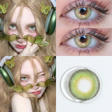 1Pair Green Color Contact Lens Pupils Nature High Quality Myopic Green Lens Blue  Eyes - 0.00 to- 8.00 Diopter Lenses