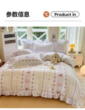 Flower Skin-friendly Bedding Set Class A Washed Cotton Duvet Cover Set Lace Ruffles Quilt Cover Soft Cover Bed Linen Pillowcases