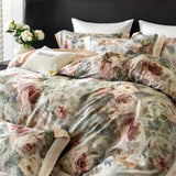 Premium 1000TC Egyptian Cotton Flowers Prints Oil Painting Style Bedding Set Duvet Cover Flat/Fitted Bed Sheet Pillowcases 4Pcs