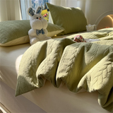 Knitted Washed Cotton Bed Four Piece Set with Ins Style Simple and High-end Feeling, Bed Sheet Duvet Set Three Piece Set