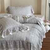 4Pcs Vintage French Floral Large lace Ruffles 100% Cotton Double Yarn Bedding Set Duvet Cover Flat/Fitted Bed Sheet Pillowcases