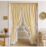Light Yellow Daisy French Vintage Ruffle Lace Flower Semi Blackout Curtains Cotton Linen Window Door Cabinet Drapes for Bedroom