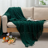 Luxury Chunky Knit Throw Blanket Soft Cozy Cable Knitted with Tassels Winter Warm Nordic Home Decor Blanket Christmas Green Gift