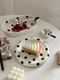 Sugar Miss Polka Dot Ceramic Plate Hepburn Style round Bubble Spoon Long Handle Elliptical Dessert Plate Chinese Manufacturer
