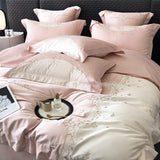 1000TC Egyptian Cotton Flowers Embroidery Luxury Pink Bedding Set Duvet Cover Flat/Fitted Bed Sheet Pillowcases 4Pcs