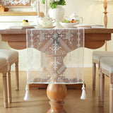 Modern Minimalist White Light and Thin Table Runner Lace Embroidery Floral Geometric Fringe Wedding Decor Tablecloth Decoration