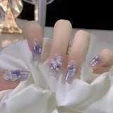 24Pcs Sweetheart Gradient Pink Pattern Design False Nail French Coffin Full Cover Fake Nails Glue DIY Manicure Nail Art Tools