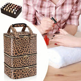 3-Layers Nail Polish Organizer Bag Leopard Print Large Capacity Essential Oil Bag with Handle Detachable Nail Lamp Case