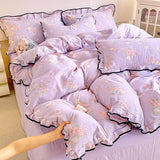 Heart Print Duvet Cover Set Princess Style Lace Ruffles Bedding Set Queen King Skin Friendly Soft Quilt Cover Sheet Pillowcases