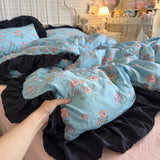 Leopard Print Beding Set Dreamy Color Purple Black Lace Design Wrinkled Cotton double-layer Gauze King Queen Size for Bedroom De