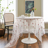 Christmas Transparent Lace Tablecloth White Rectangular Colorful Embroidered Flower Table Cloth Cover for Home Party Supplies