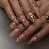24Pcs Simple French Fake Nails with Almond Head Design Detachable 3D Irregular Star Pattern Press on False Nails Manicure Tools