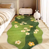 Bedroom Bedside Rug Soft Comfortable Fluffy Faux Cashmere Carpet Modern Style Moss Flower Pattern Irregularly Shaped Floor Mat