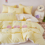 Pink Bedding Sets Solid Color Washed Cotton Home Girls Bedroom Decor Duvet Cover Pillowcase Bedspread Embroidery Four Piece Set