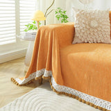 Herringbone Chenille Solid Sofa Towel Thickened Fur Ball Edge Sofa Cover for Four Seasons Cozy Skin-Friendly Blanket for Office