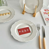 French Embossed Western Dining Plate High-end White Dessert Plates Exquisite Home Ceramic Serving Disc Retro Pasta Tableware