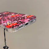 Rose Leopard Print Red Cherry Glitter Phone Case for IPhone 13 15 14 16 Pro Max Fashion Bling Shockproof Cover for Iphone 17 Pro