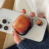 Korea Lovely Transparent Amber Color Soft Earphone Case For AirPods 4 With Coffee Pendant Protective Shell For AirPods Pro 2 3