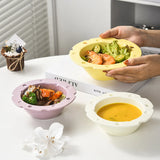 2pcs Set Simple Cheese Salad Bowl Household Ceramic Cream Tableware Household Desserts Breakfast Oatmeal Bowl Fruit Salad Bowl