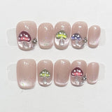 10Pcs Black Handmade Press on Nails Full Cover Glitter Cat Eye Design Short Ballerina Artificial False Nails Manicure Nail Tips