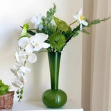 Modern Green Narrow Neck Glass Vase Floral Arrangements Bottle Minimalist Office Table Centerpiece Decor Home Aesthetic