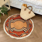 Cotton Linen Carpet for Living Room Muslim Round Plain Floor Mat Hand-Woven Bedroom Area Rug Portable Outdoor Picnic Camping Mat