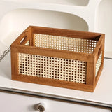 Retro Hollow Rattan Storage Basket Rectangle Creative Wooden Sundries Storage Box Luxury Aesthetic Miniature Home Decoration