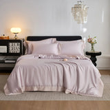 Color Blocking Bedding Set 600TC Lyocell Bamboo Fiber Soft Silky Cool Feeling Duvet Cover Flat/Fitted Bed Sheet Pillowcases 4Pcs