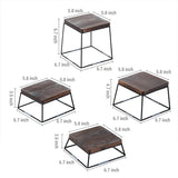 Set of 4 Wood Buffet Risers, Square Retail Food Display Risers for Party, Burnt Wood & Black Metal Wire Pizza Stands for Serving