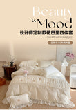 Korean Princess Style Lace Ruffles Wedding Bedding Set Soft Rose Flowers Four-Piece Set Duvet Cover Bed Sheet Pillowcase 4Pcs
