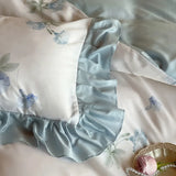 4Pcs Lyocell Soft Silky Cooling Summer Bedding Set Rose Floral Prints Ruffles Duvet Cover Set Bed Sheet/Fitted Sheet Pillowcases