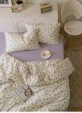 Ele Floral Cotton Bedding Set 00% Pure Combed Cotton 4-Piece Bedding Set for Students Dormi 3-Piece Duvet Cover Bedding