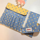 Vintage Polka Dot Roll Up Pencil Case Dual Use Makeup Brush Holder Student Pen Bag Portable Travel Stationery Storage Pouch Gift
