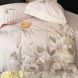 4 Piece Light Luxury Style Long Staple Cotton 100% Cotton Floral Embroidery Bedding Set Duvet Cover 200x230 220x240 Four Seasons