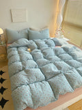 Blue Floral Cotton Quilt Set 4-Piece Folded Linen Pure Cotton Naked Sp Country Sle Bedding Set for Girls