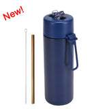 Stainless Steel Thermos Mug, Large Capacity, Portable Silicone Handle with Straw, American Large Capacity, WATER BOTTLE, 650ml