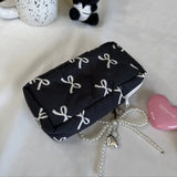 Bow Print Makeup Bag For Women Large Capacity Cosmetic Pouch Multi Use Storage Case Travel Zipper Bag For Glasses Stationery