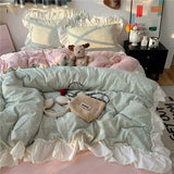 3/4Pcs Korean Princess Style Floral Ruffles Bedding Set Single Queen King Size Duvet Cover Set Bed Sheet Pillowcases