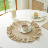 6Pcs 100% Cotton Scalloped Round Placemat with Washable Ruffle Table Mats Kitchen for Dining Holiday Gatherings Decor