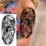 1 Sheet Compass Flower Temporary Tattoos For Women Men Adults Skull Lion Owl Tattoo Sleeve Sticker Black Fake