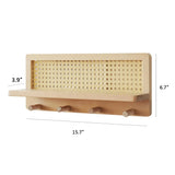 Wooden Wall Key Hook Storage Solid Wood Rattan Storage Japanese Style  Rack Book and Newspaper Magazine Storage Rack