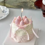 4-inch Pink Strawberry Mini Plastic Simulation Birthday Cake Model Decoration Showcase Dessert Sample Display Photography Props