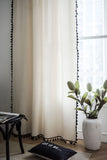 Boho Curtains Natural Linen Look Textured Burlap for Bedroom Rod Pocket Semi Blackout with Tassels Window Drapes for Living Room