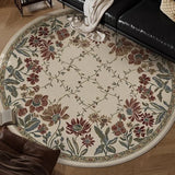 Round Living Room Carpet Retro Light Luxury Fashion Bedroom Rug Large Area Floral Print Sofa Coffee Table Mats Alfombra 러그 Tapis