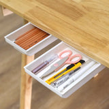 White Self Adhesive Under Desk Drawer Storage Box Hidden Makeup Pencil Tray Organizer Stick On Stand for Vanity Desk Home Office